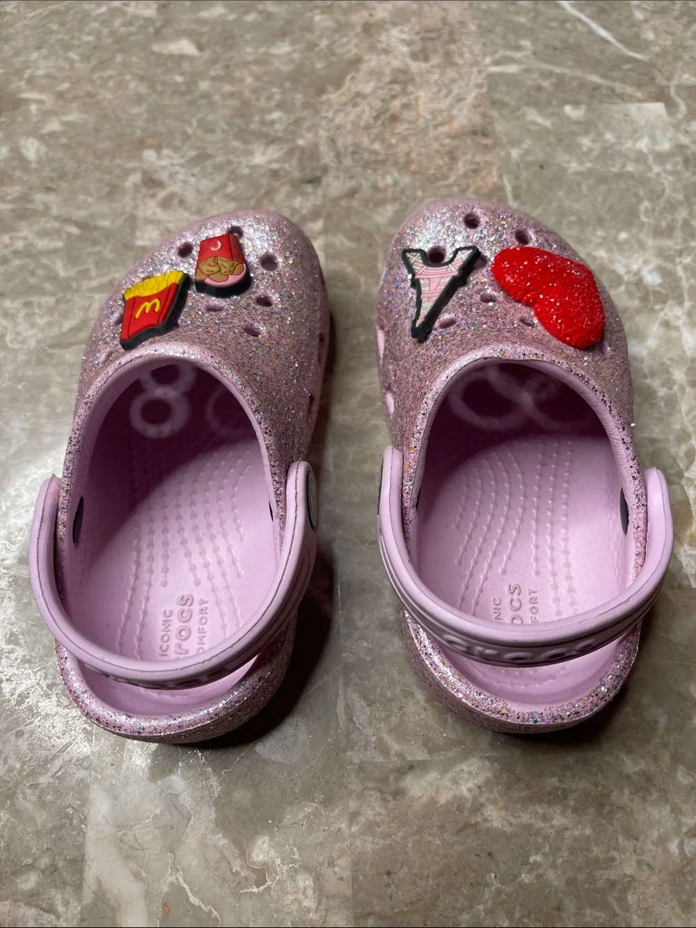 CROCS Kids Glitter Pink Clog Sandals with Jibbitz Charms